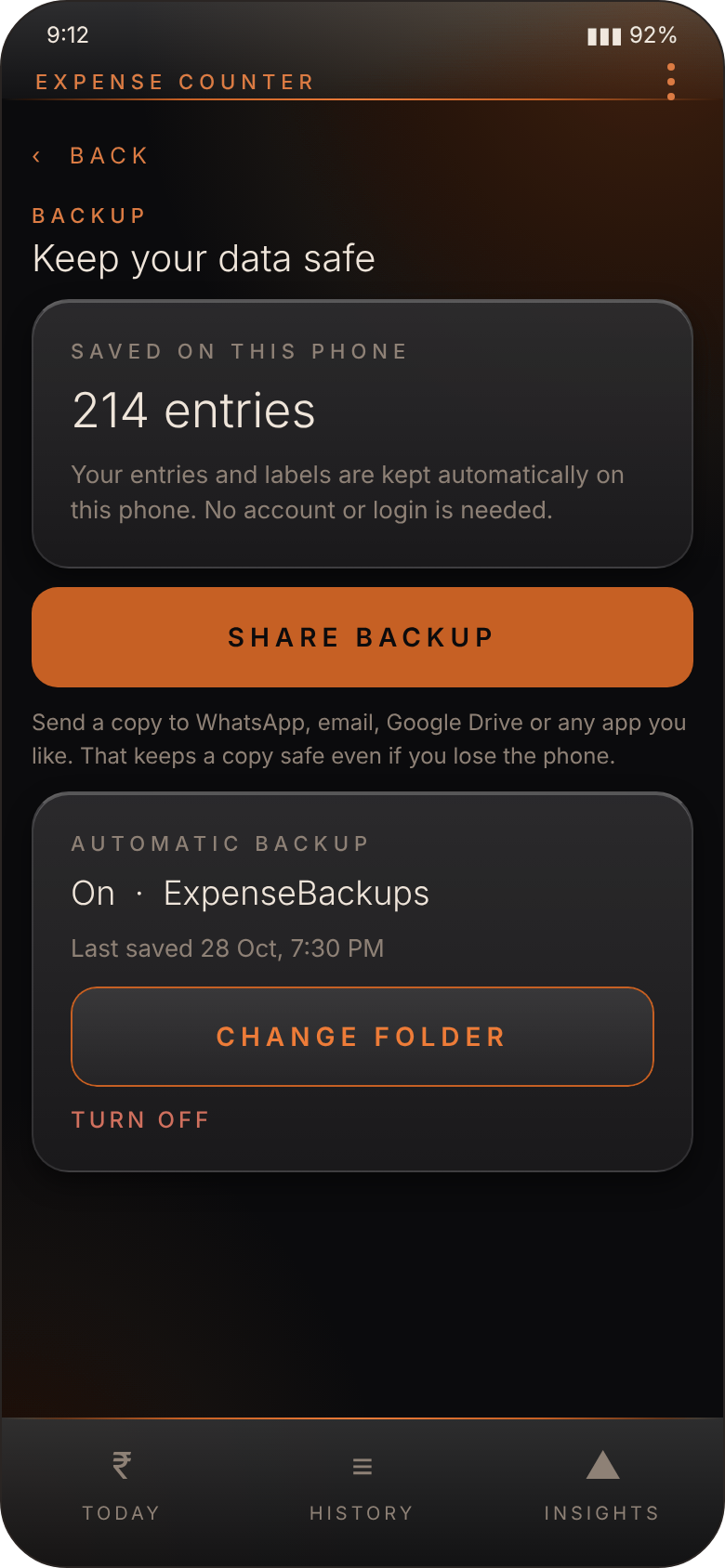 Backup screen
