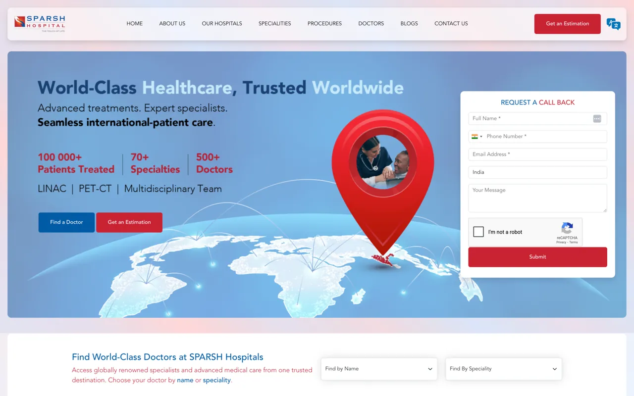 Sparsh Global Care hospital website built by Codenbrand