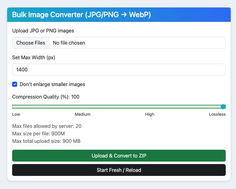 Bulk Image Conversion in PHP: Resize, Compress & Convert JPG/PNG to WebP Efficiently