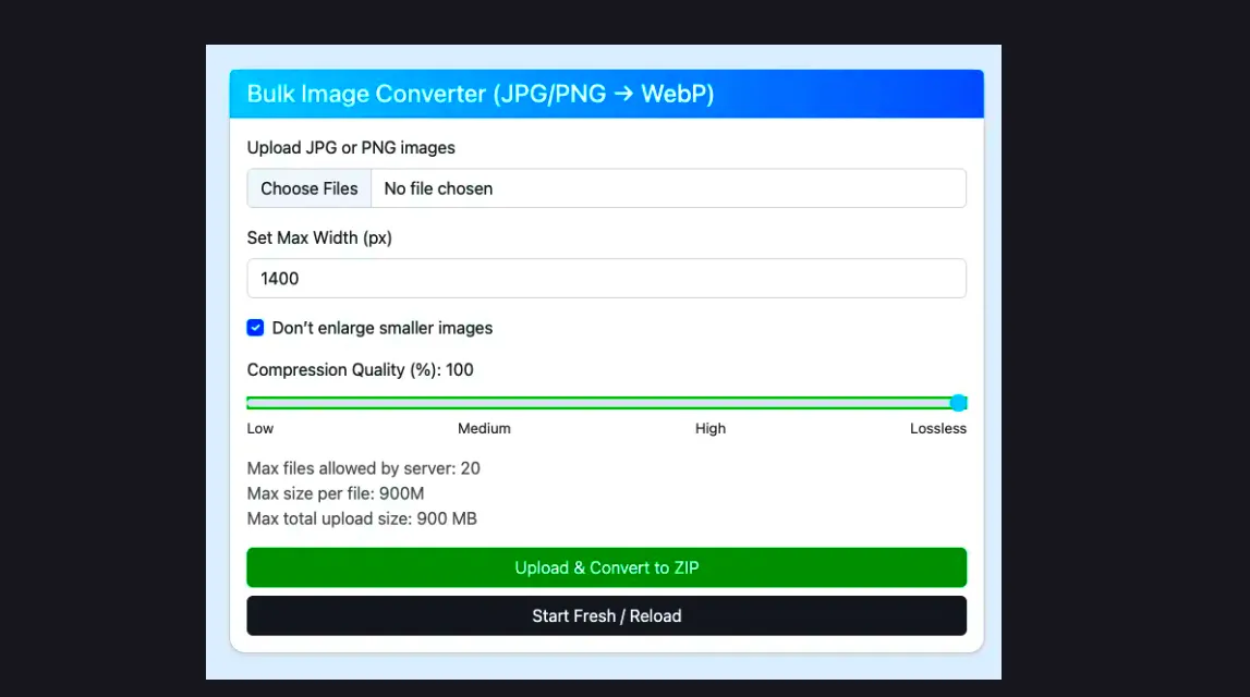 Bulk Image Conversion in PHP: Resize, Compress & Convert JPG/PNG to WebP Efficiently