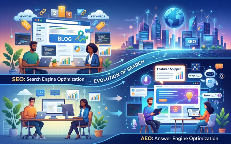 Project Created for AEO vs SEO: How Answer Engine Optimization Is Changing Website Development using PHP as technology base